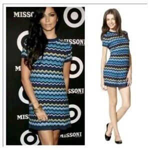 Missoni For Target Dress Medium Mini Blue Multi Zig Zag Chevron Cap Sleeve Lined
